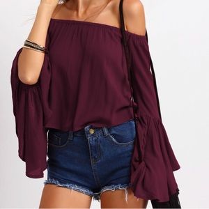 SHEIN off-the-shoulder long fluted sleeve top